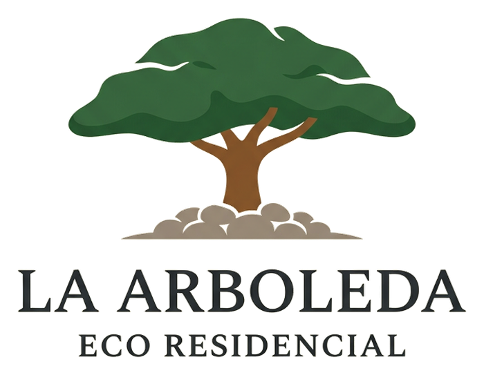 Logo de La Arboleda Eco Residencial: un árbol frondoso sobre una base de piedra